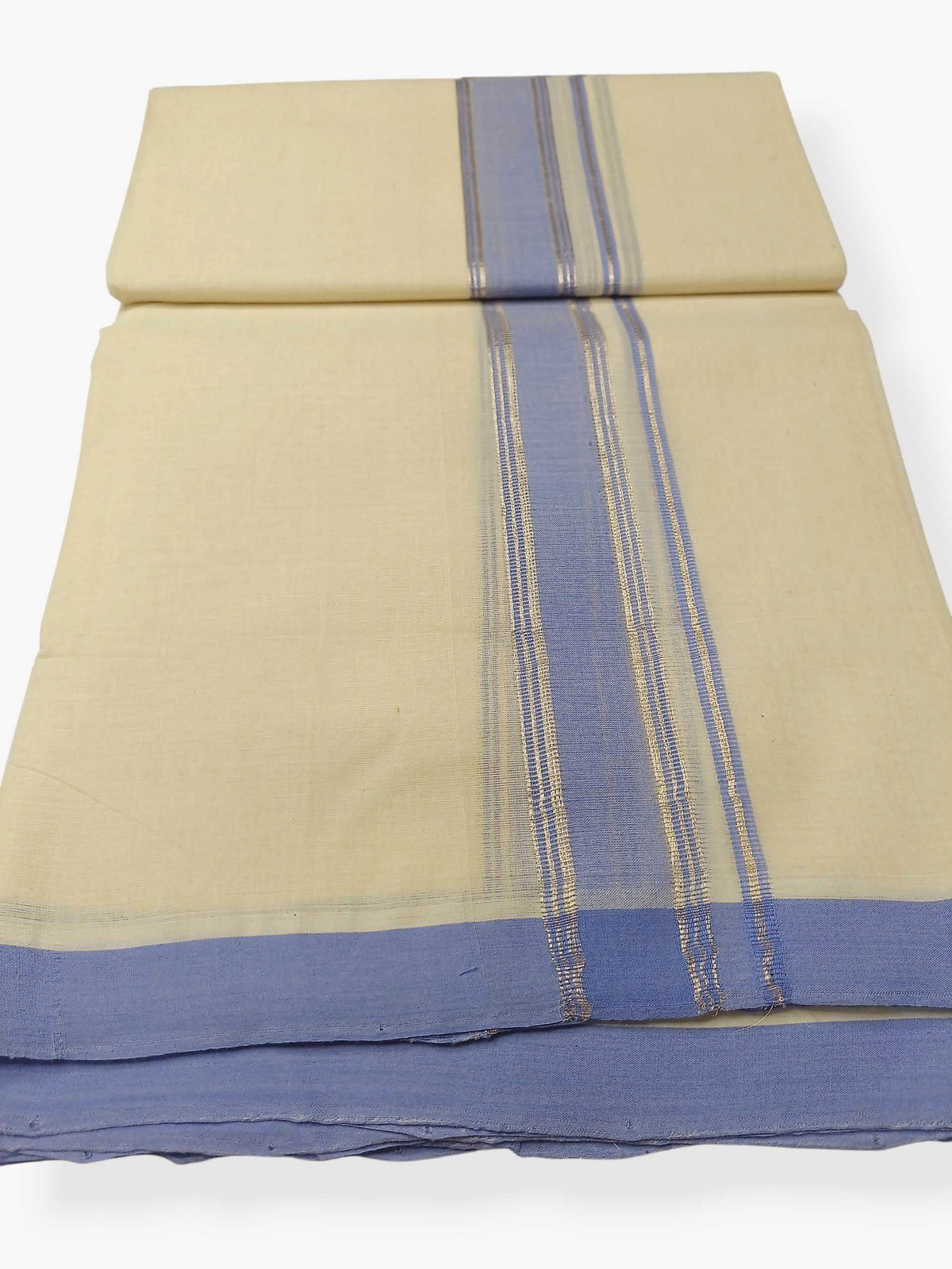 Balaramapuram Handloom Double Mundu Pure Cotton with Blue Border