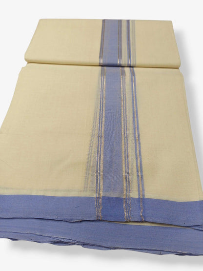 Balaramapuram Handloom Double Mundu Pure Cotton with Blue Border