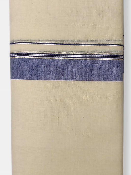 Balaramapuram Handloom Double Mundu Pure Cotton with Blue Border