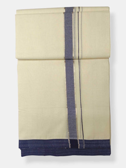 Balaramapuram Handloom Double Mundu Pure Cotton with Blue Border