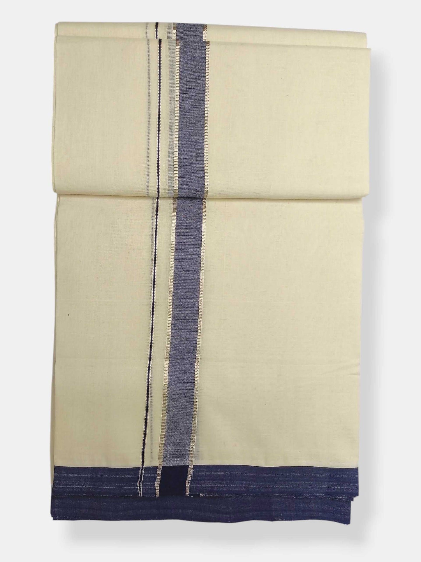Balaramapuram Handloom Double Mundu Pure Cotton with Blue Border