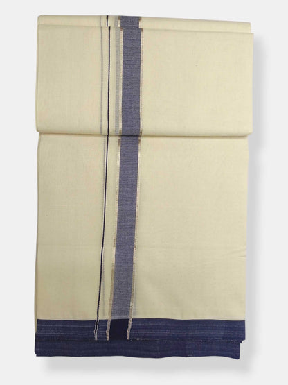 Balaramapuram Handloom Double Mundu Pure Cotton with Blue Border