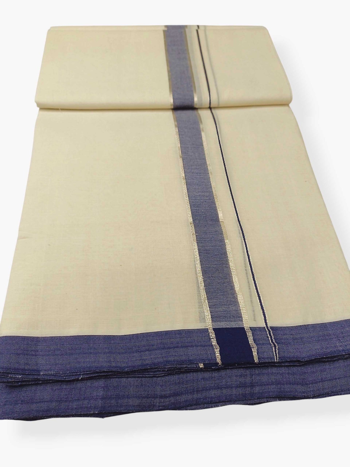 Balaramapuram Handloom Double Mundu Pure Cotton with Blue Border