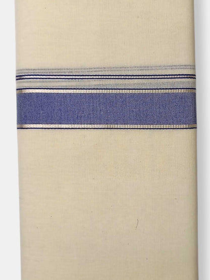 Balaramapuram Handloom Double Mundu Pure Cotton with Blue Border