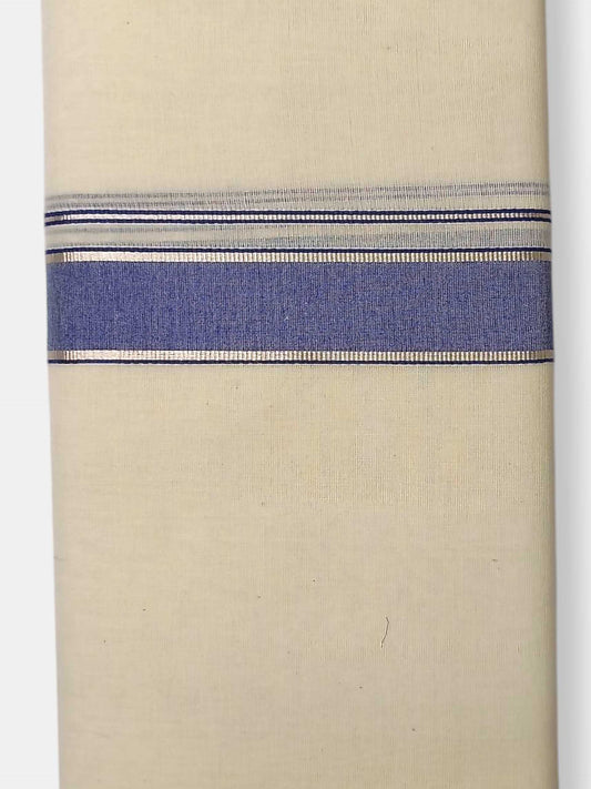 Balaramapuram Handloom Double Mundu Pure Cotton with Blue Border