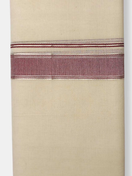 Balaramapuram Handloom Double Mundu Pure Cotton with Maroon Border