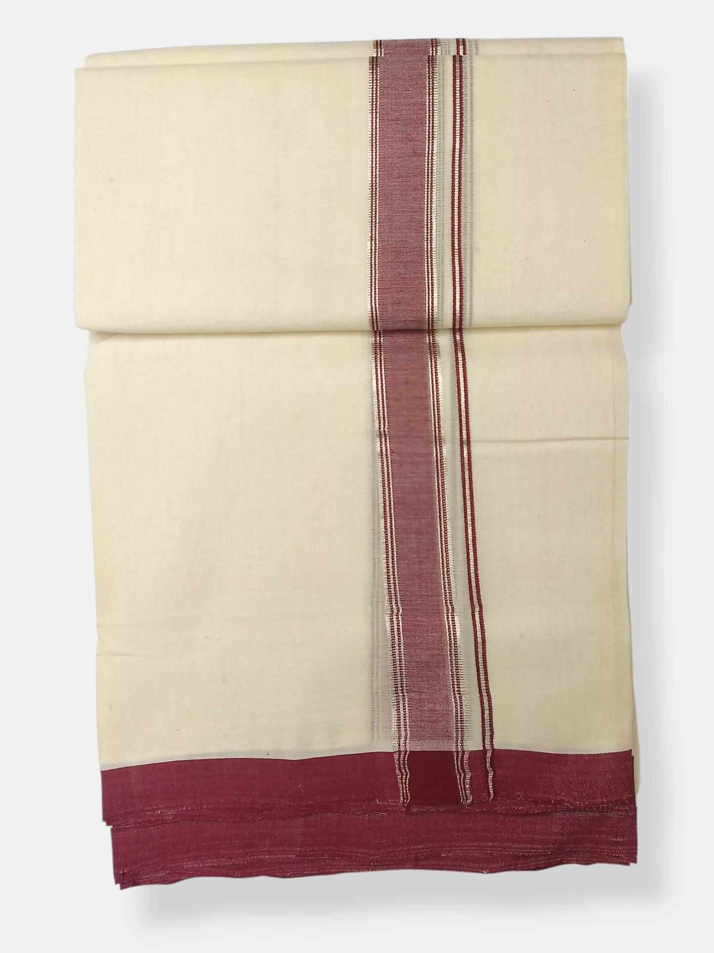 Balaramapuram Handloom Double Mundu Pure Cotton with Maroon Border
