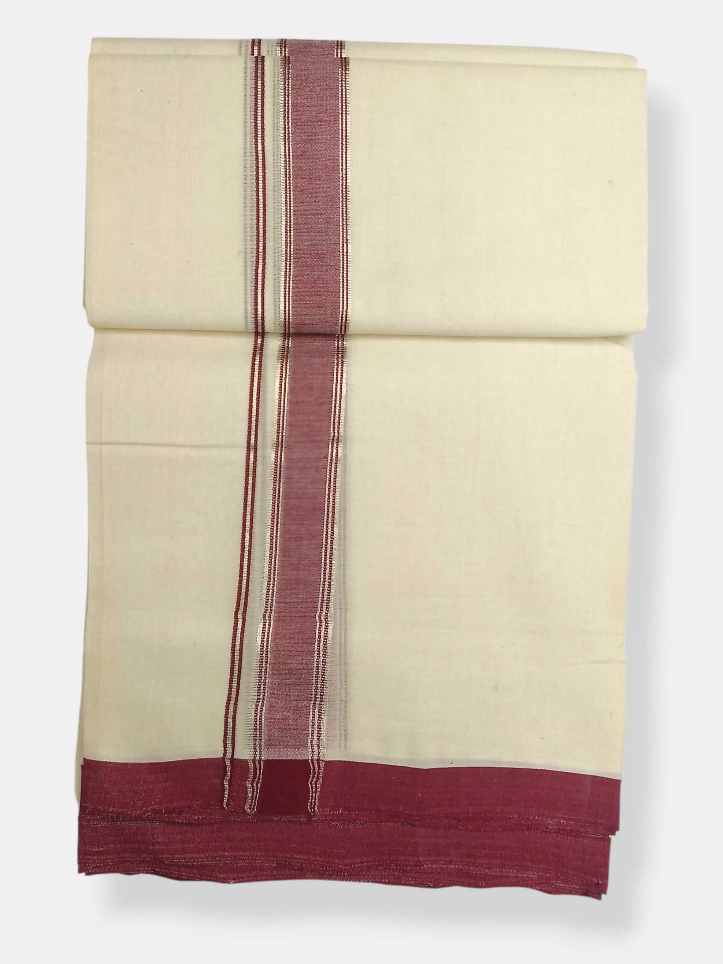 Balaramapuram Handloom Double Mundu Pure Cotton with Maroon Border