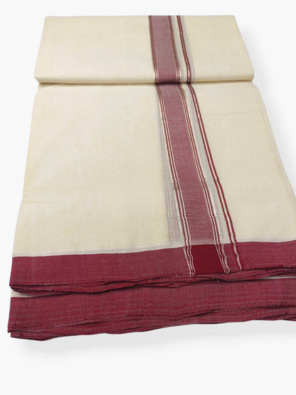 Balaramapuram Handloom Double Mundu Pure Cotton with Maroon Border