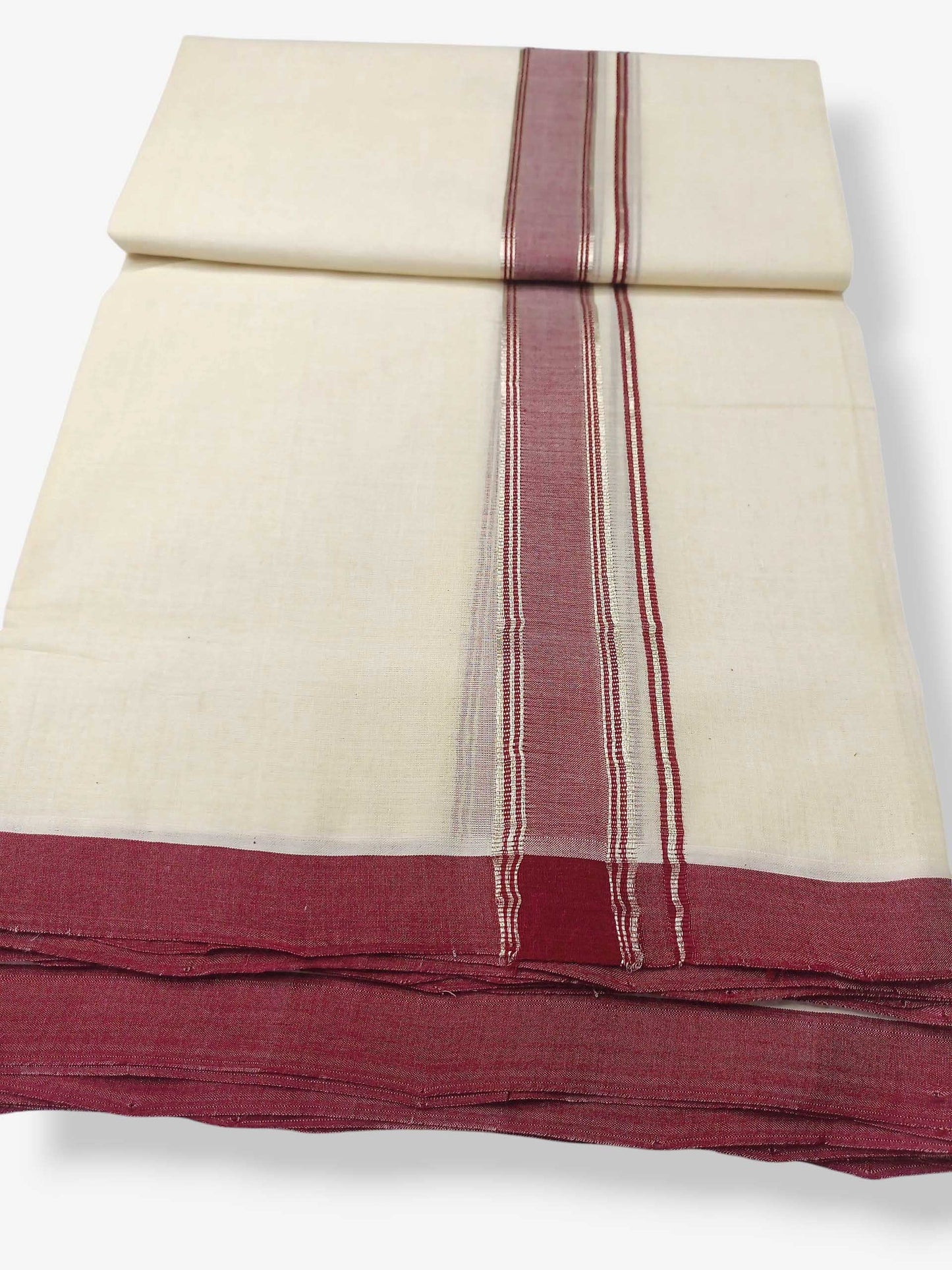 Balaramapuram Handloom Double Mundu Pure Cotton with Maroon Border