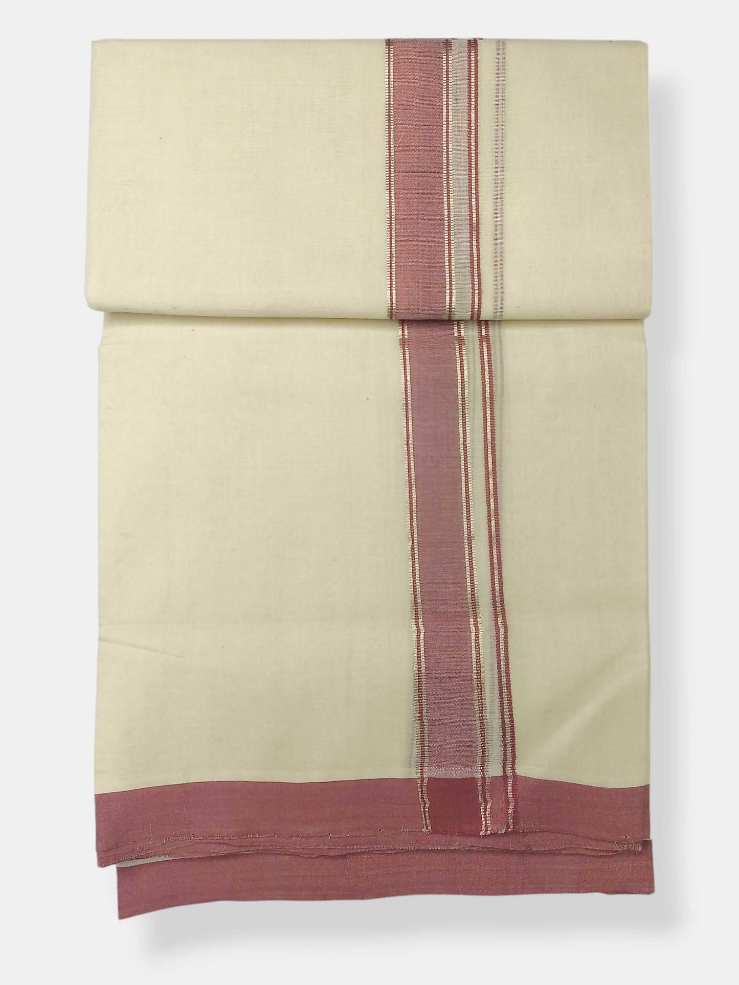 Balaramapuram Handloom Double Mundu Pure Cotton with Rose Border