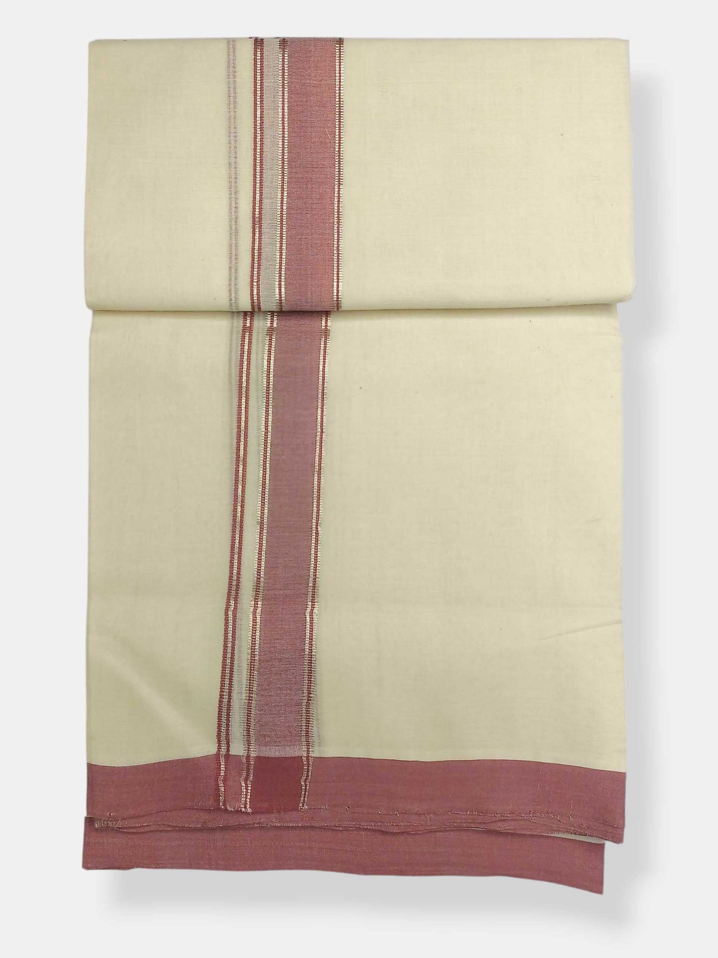 Balaramapuram Handloom Double Mundu Pure Cotton with Rose Border