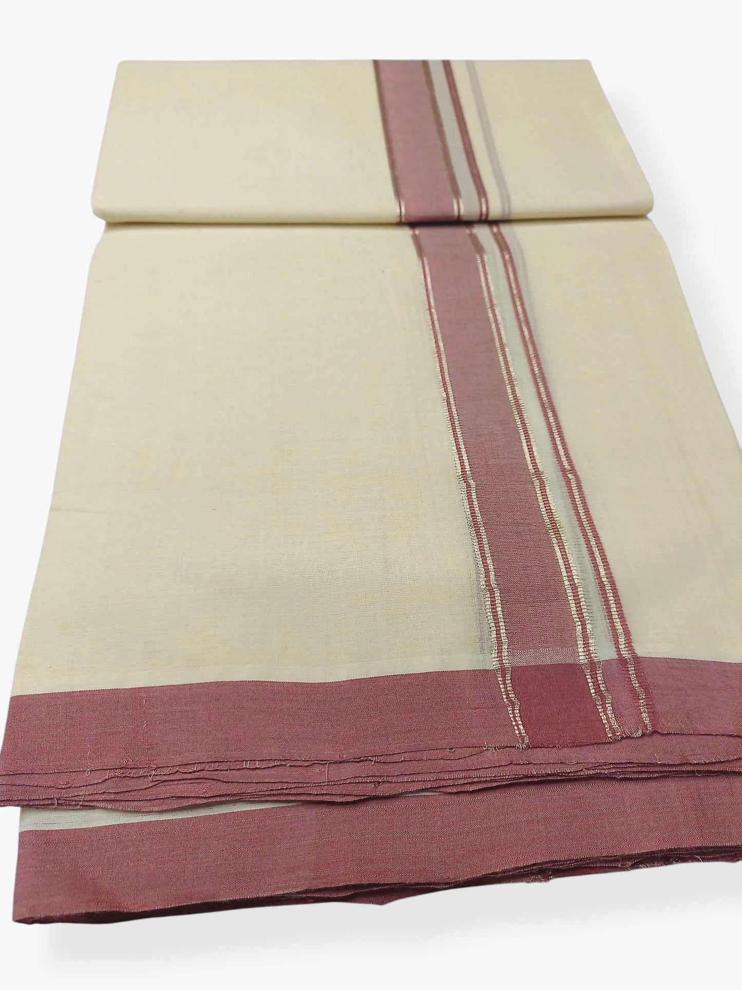 Balaramapuram Handloom Double Mundu Pure Cotton with Rose Border