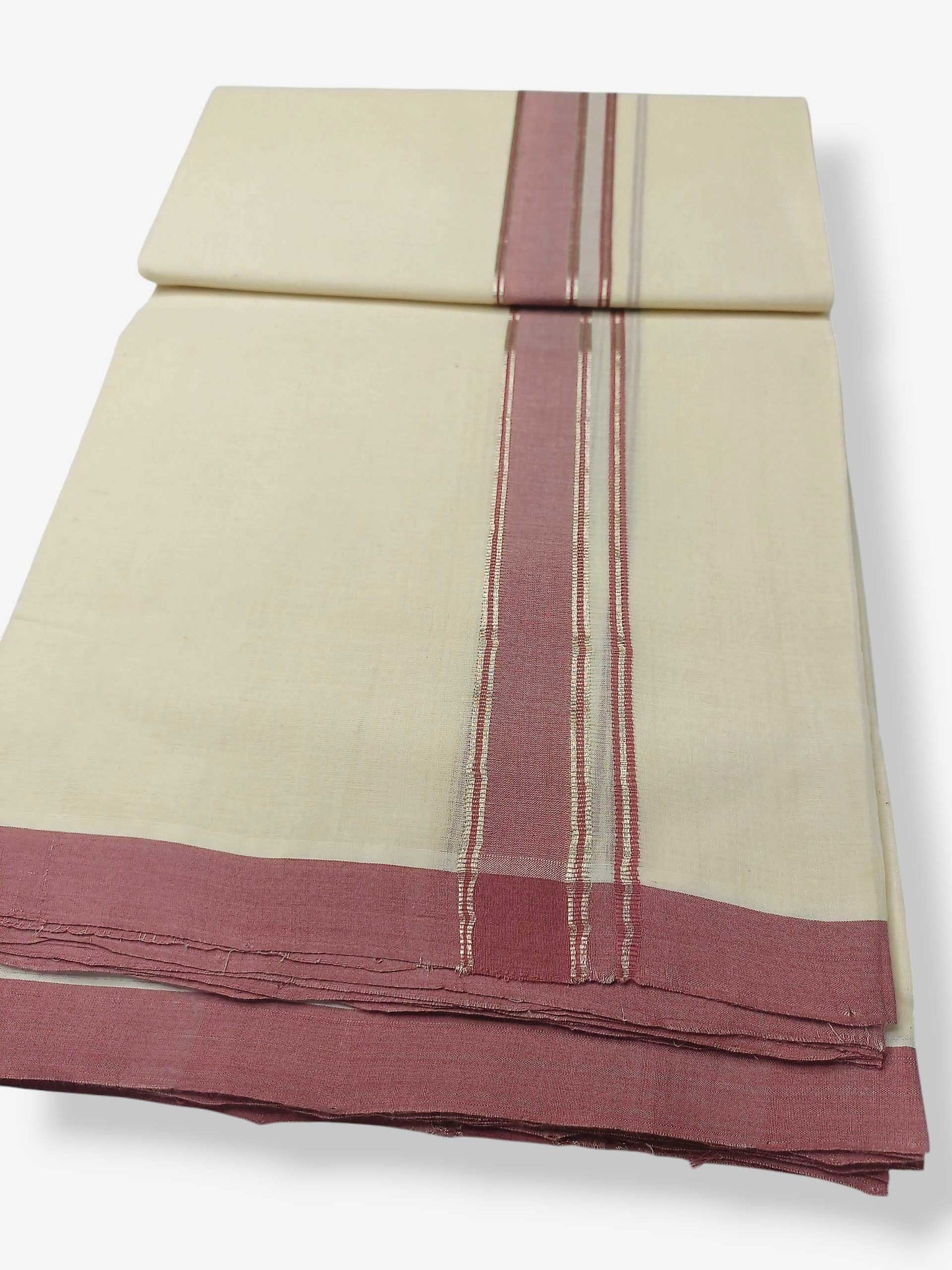 Balaramapuram Handloom Double Mundu Pure Cotton with Rose Border