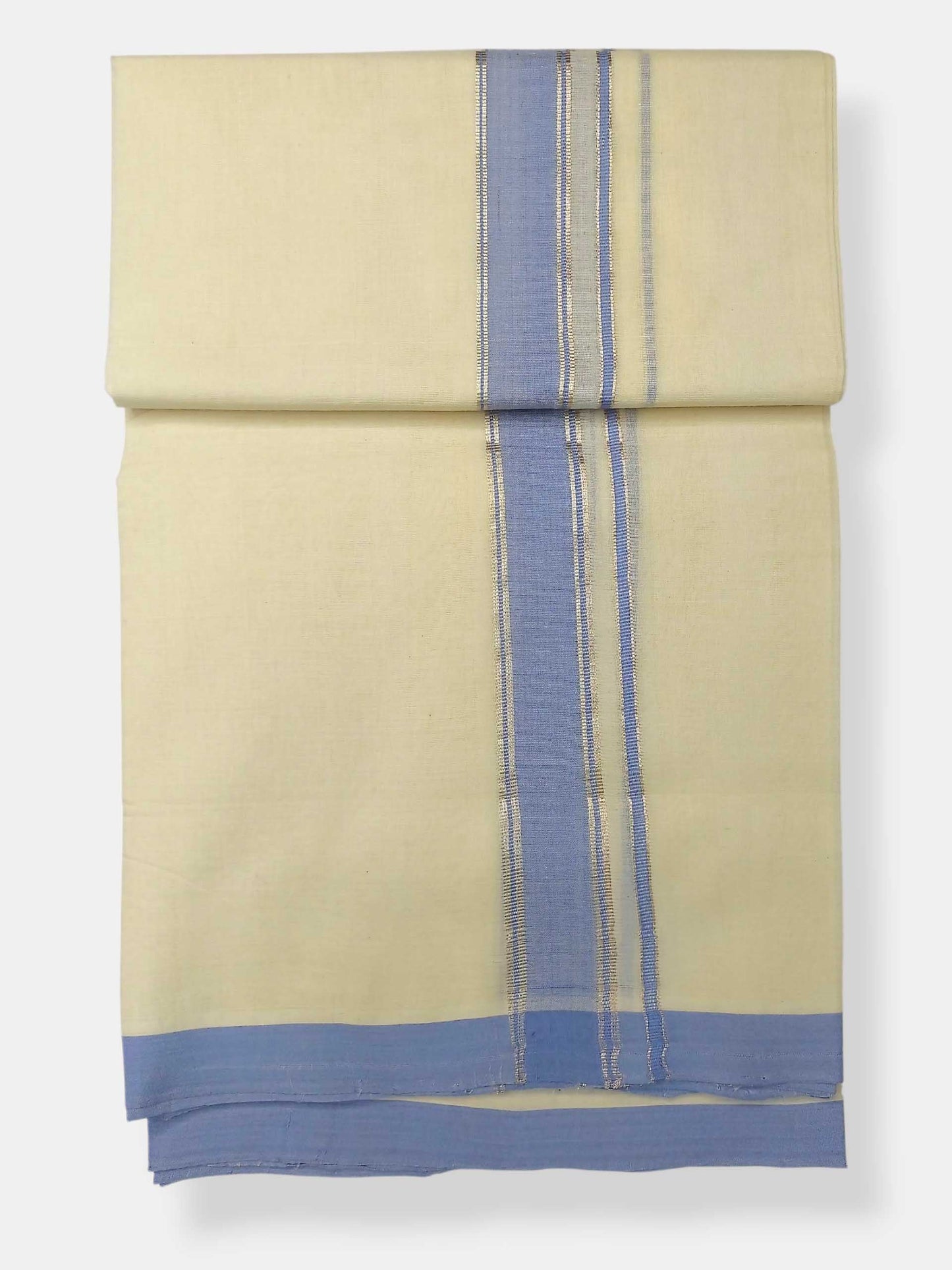 Balaramapuram Handloom Double Mundu Pure Cotton with Blue Border