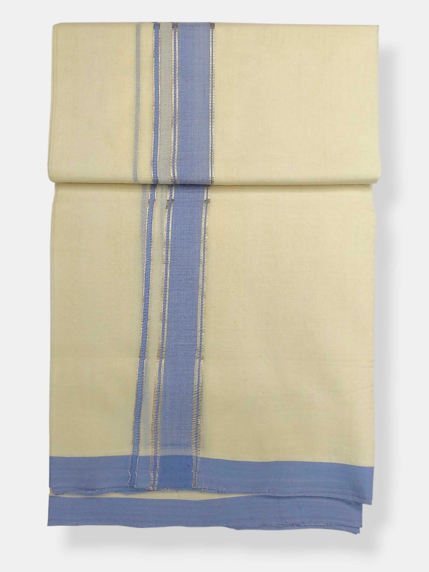 Balaramapuram Handloom Double Mundu Pure Cotton with Blue Border