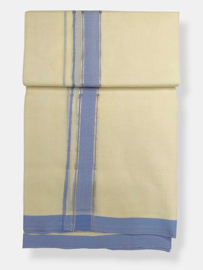 Balaramapuram Handloom Double Mundu Pure Cotton with Blue Border