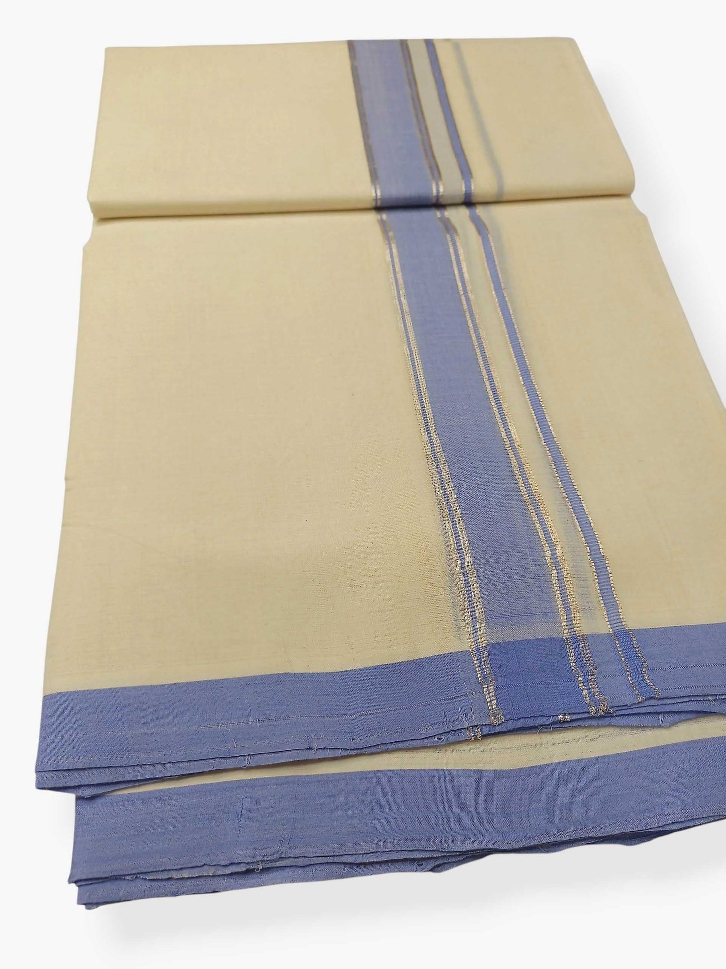 Balaramapuram Handloom Double Mundu Pure Cotton with Blue Border