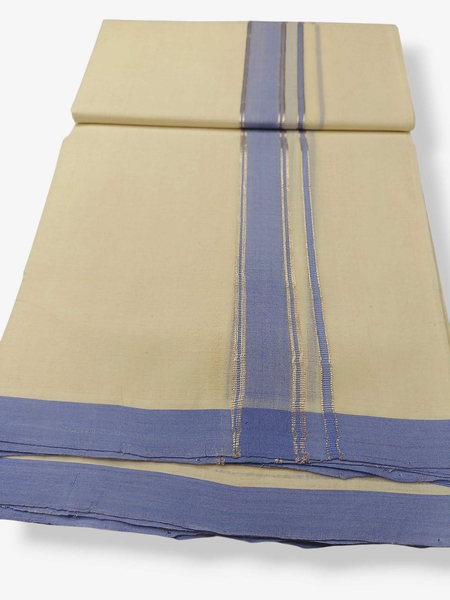 Balaramapuram Handloom Double Mundu Pure Cotton with Blue Border