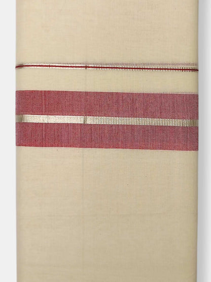 Balaramapuram Handloom Double Mundu Pure Cotton with Red Border