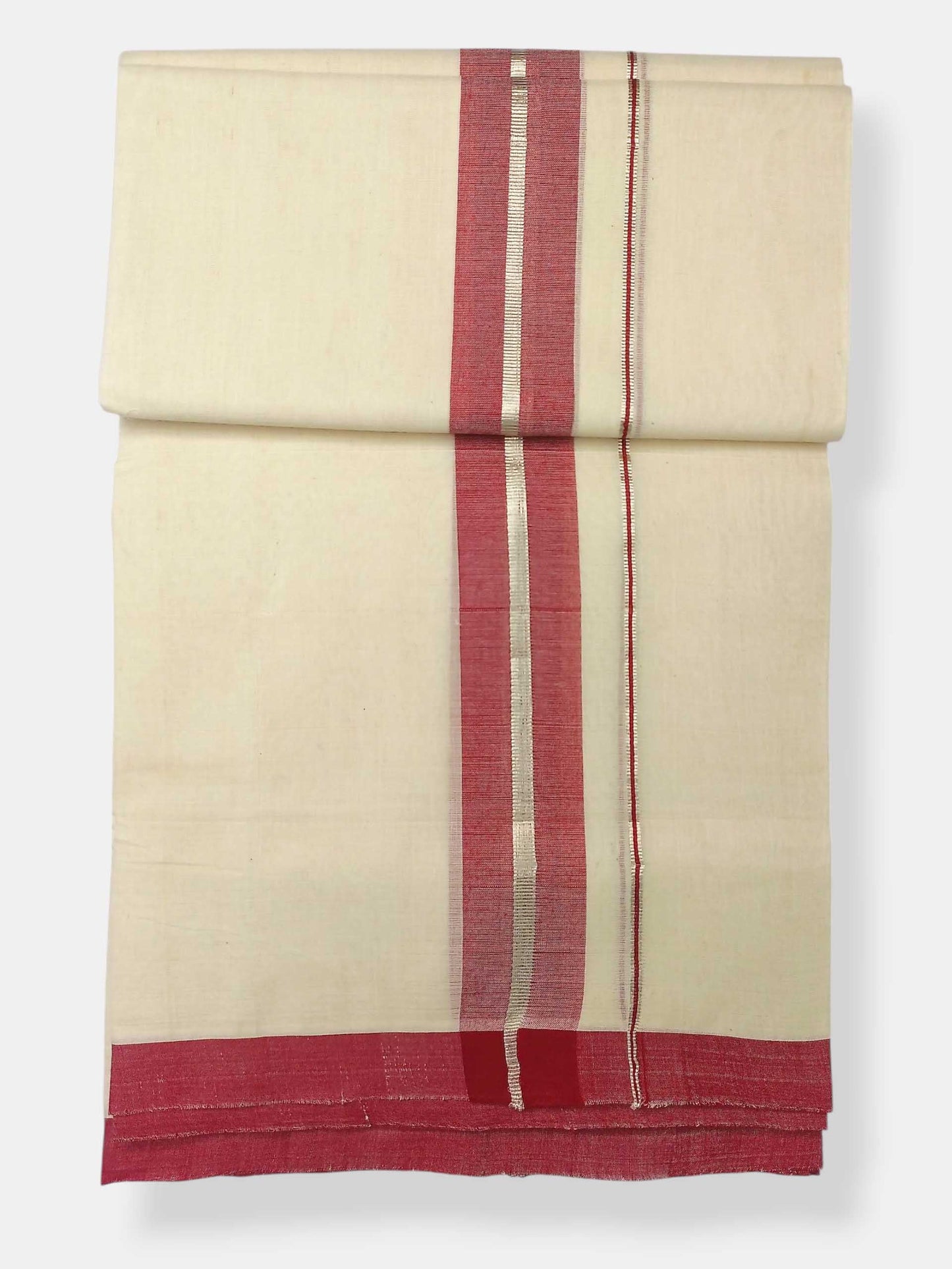 Balaramapuram Handloom Double Mundu Pure Cotton with Red Border