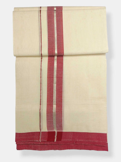 Balaramapuram Handloom Double Mundu Pure Cotton with Red Border