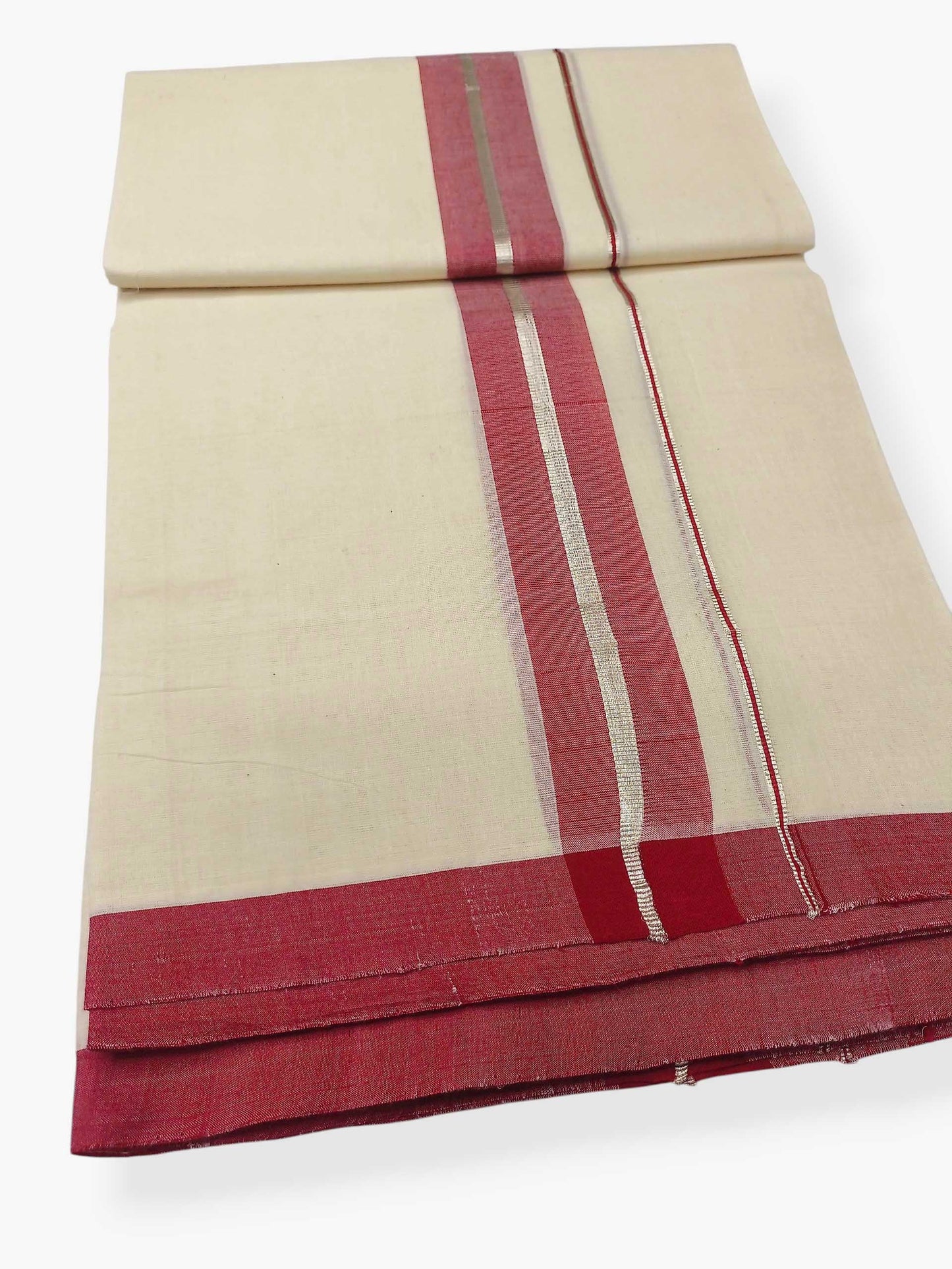 Balaramapuram Handloom Double Mundu Pure Cotton with Red Border