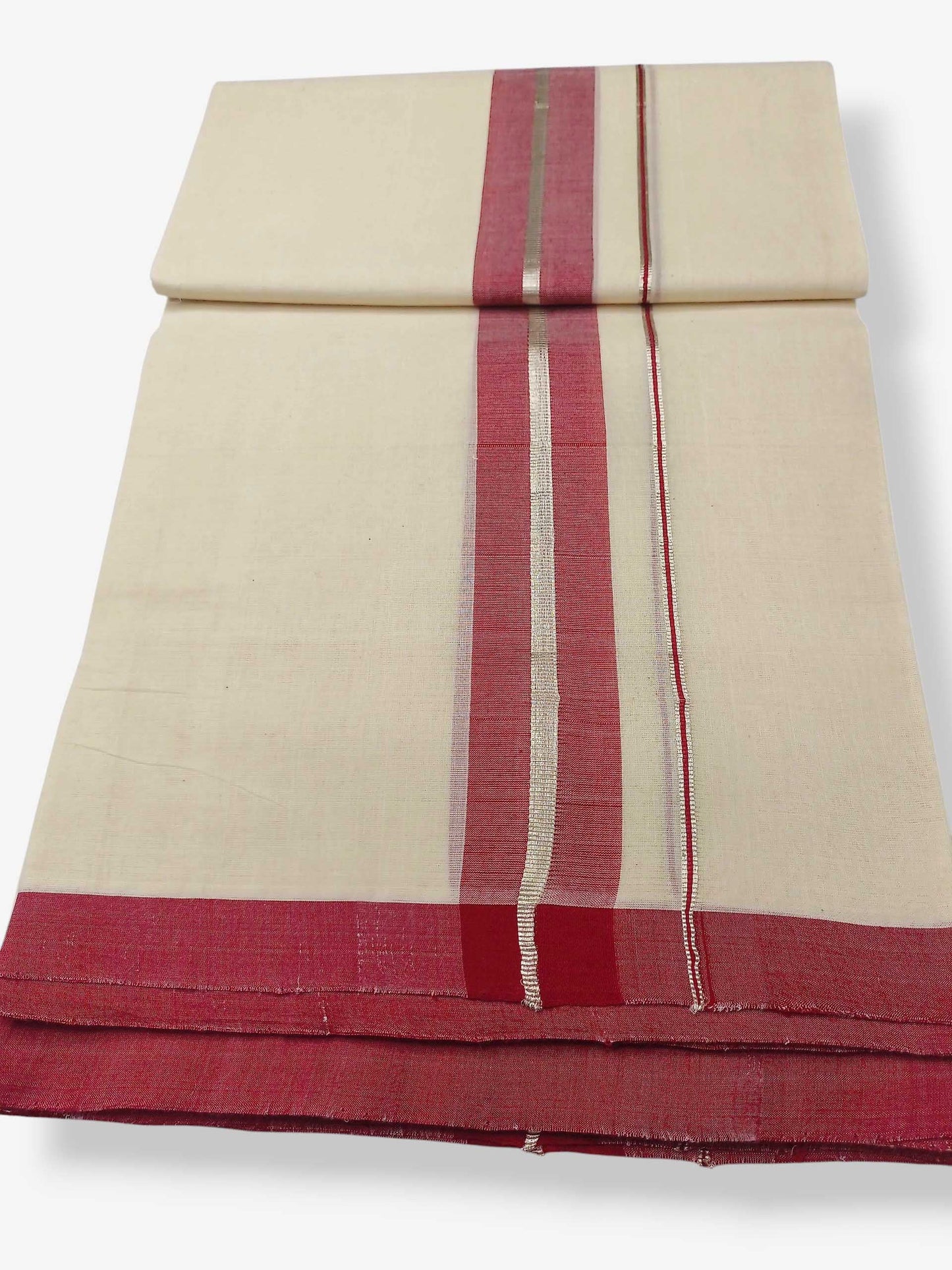 Balaramapuram Handloom Double Mundu Pure Cotton with Red Border
