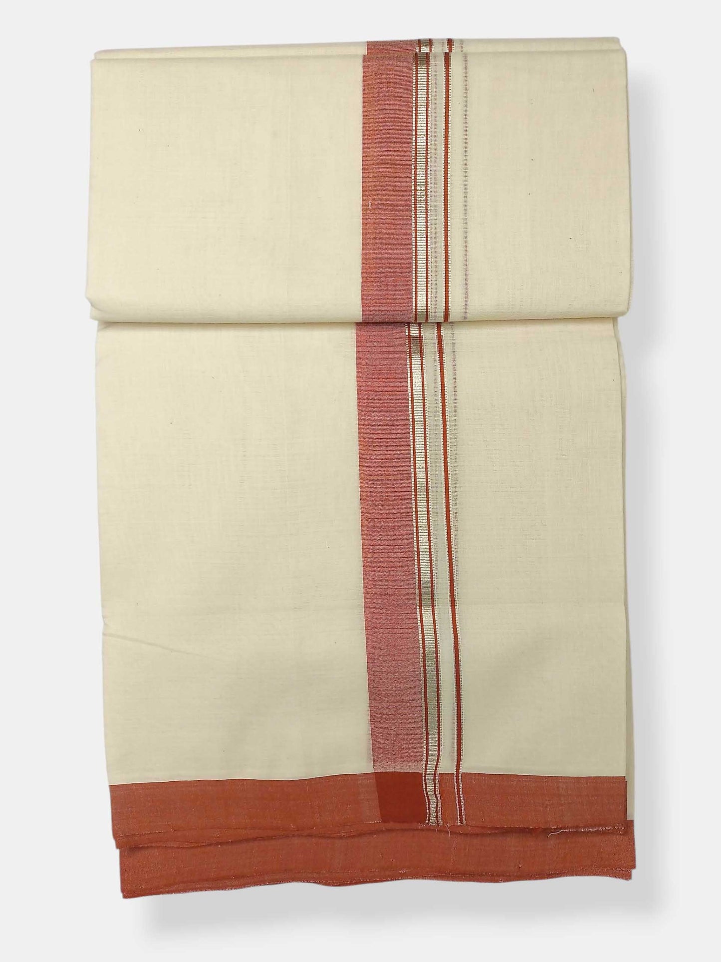Balaramapuram Handloom Double Mundu Pure Cotton with Orange Border
