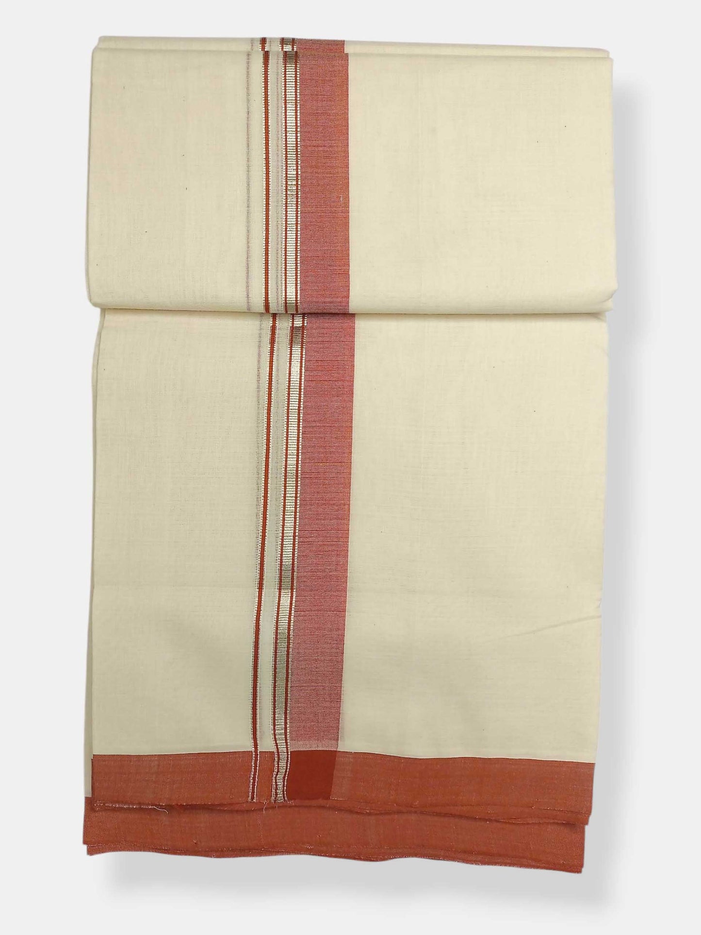 Balaramapuram Handloom Double Mundu Pure Cotton with Orange Border