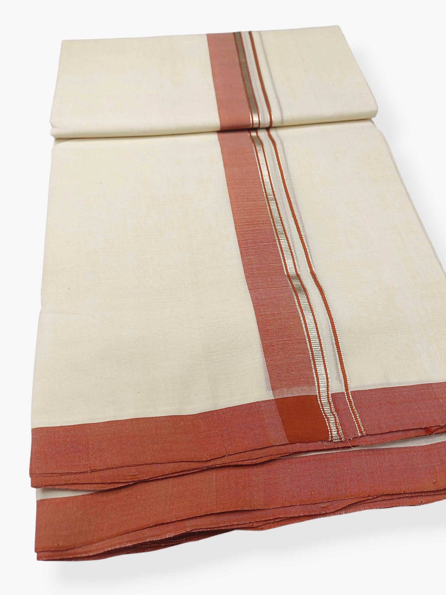 Balaramapuram Handloom Double Mundu Pure Cotton with Orange Border