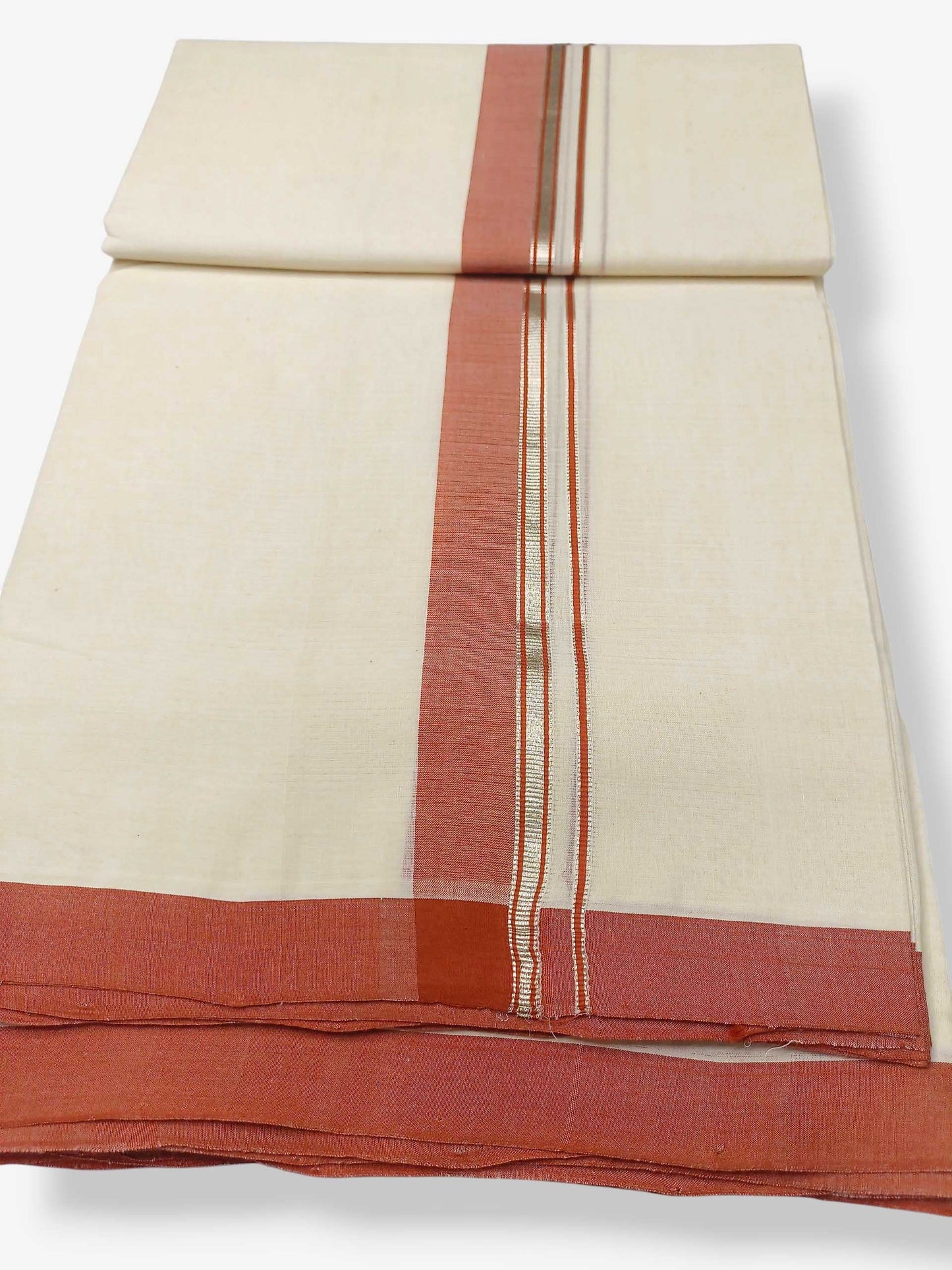 Balaramapuram Handloom Double Mundu Pure Cotton with Orange Border