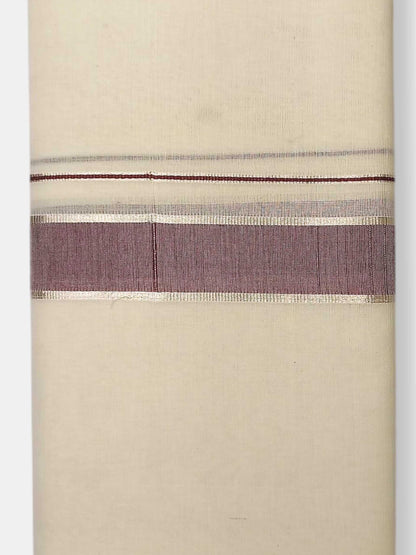 Balaramapuram Handloom Double Mundu Pure Cotton with Coffee Brown Border