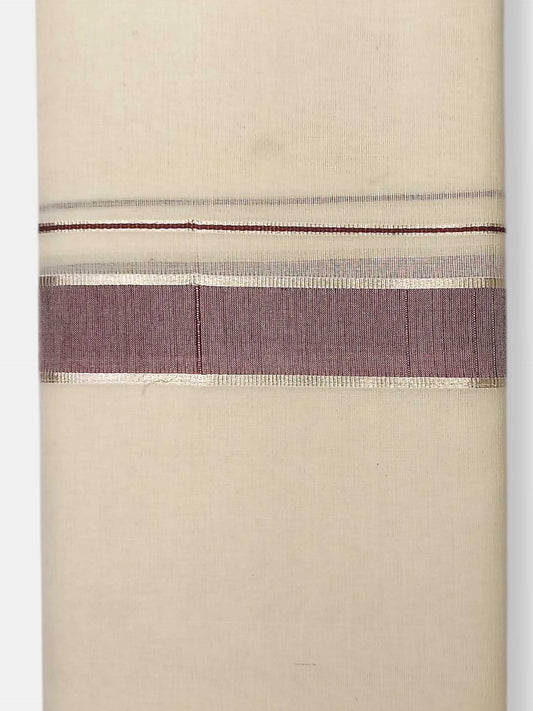 Balaramapuram Handloom Double Mundu Pure Cotton with Coffee Brown Border