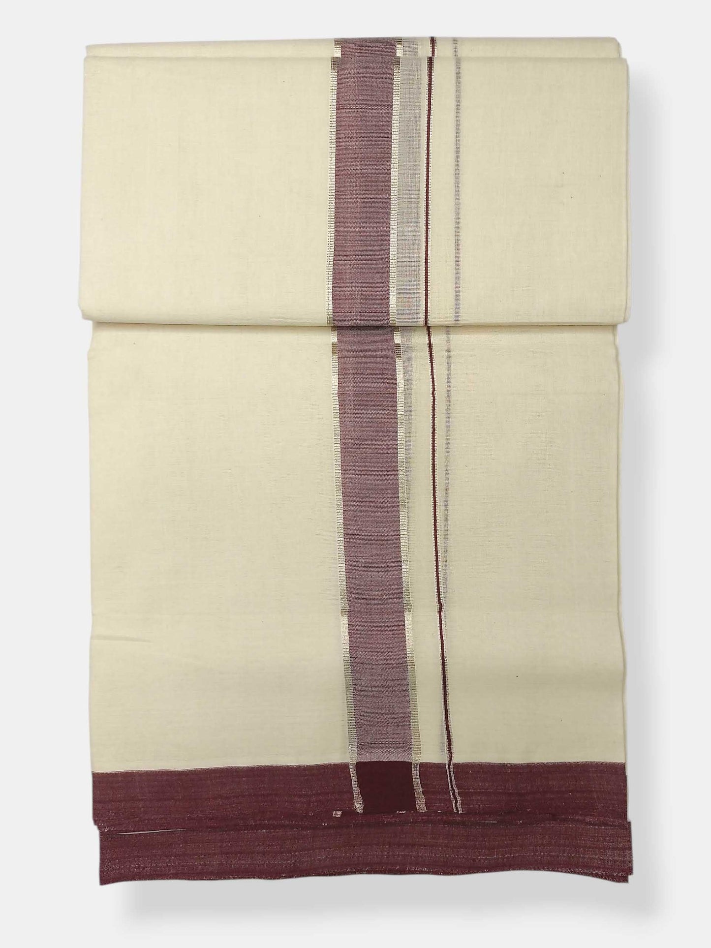 Balaramapuram Handloom Double Mundu Pure Cotton with Coffee Brown Border