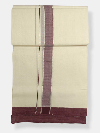 Balaramapuram Handloom Double Mundu Pure Cotton with Coffee Brown Border