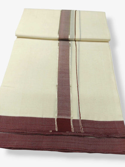 Balaramapuram Handloom Double Mundu Pure Cotton with Coffee Brown Border