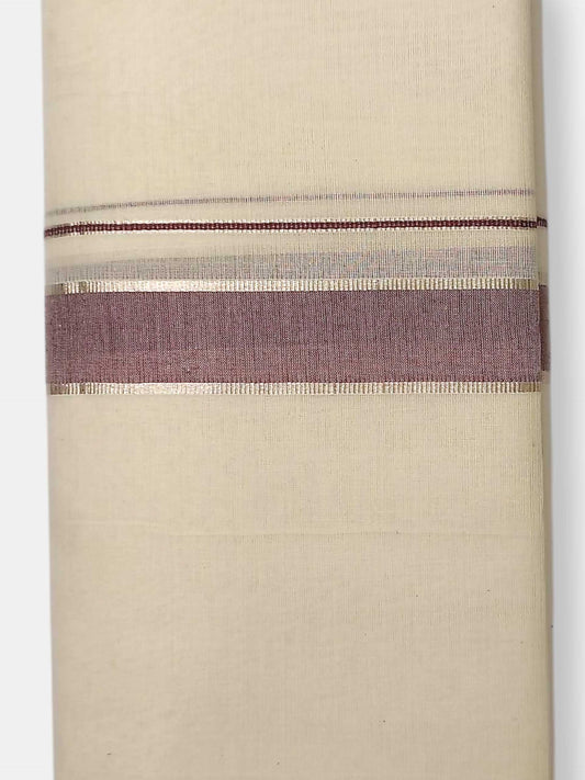 Balaramapuram Handloom Double Mundu Pure Cotton with Coffee Brown Border