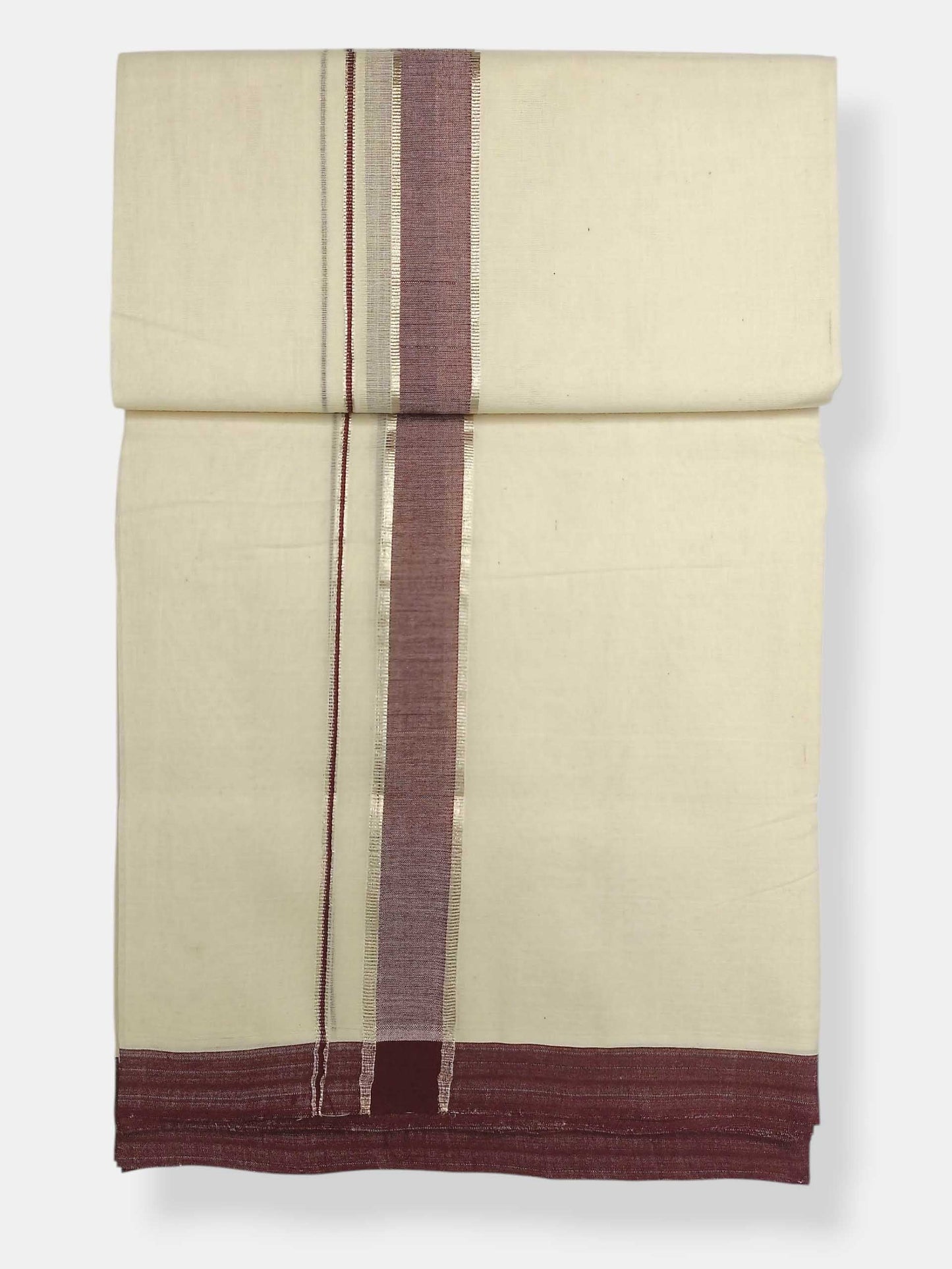 Balaramapuram Handloom Double Mundu Pure Cotton with Coffee Brown Border