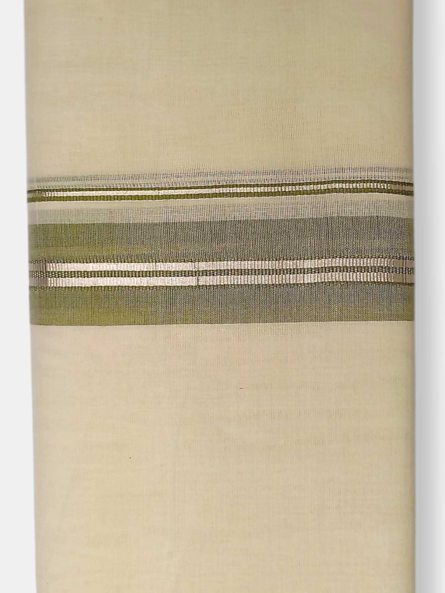 Balaramapuram Handloom Double Mundu Pure Cotton with Olive Green Border