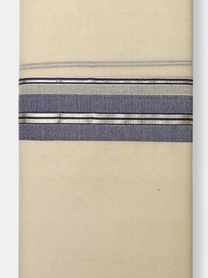 Balaramapuram Handloom Double Mundu Pure Cotton with Navy Blue Border