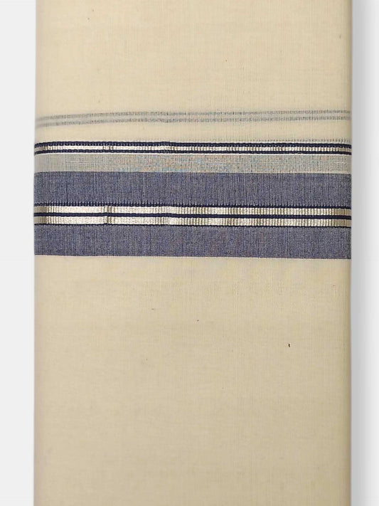Balaramapuram Handloom Double Mundu Pure Cotton with Navy Blue Border