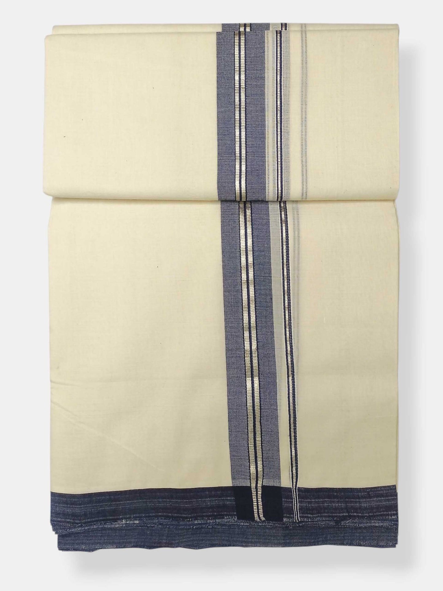 Balaramapuram Handloom Double Mundu Pure Cotton with Navy Blue Border