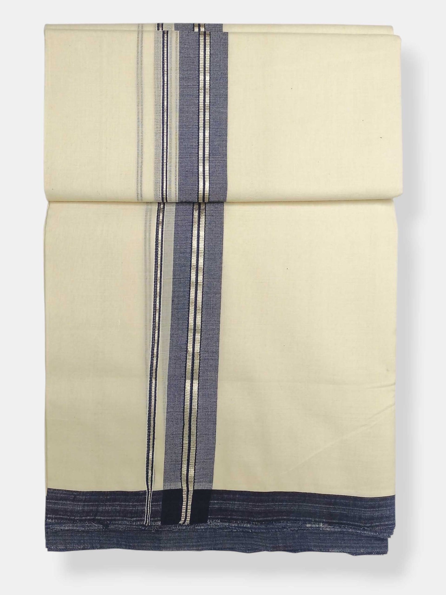 Balaramapuram Handloom Double Mundu Pure Cotton with Navy Blue Border