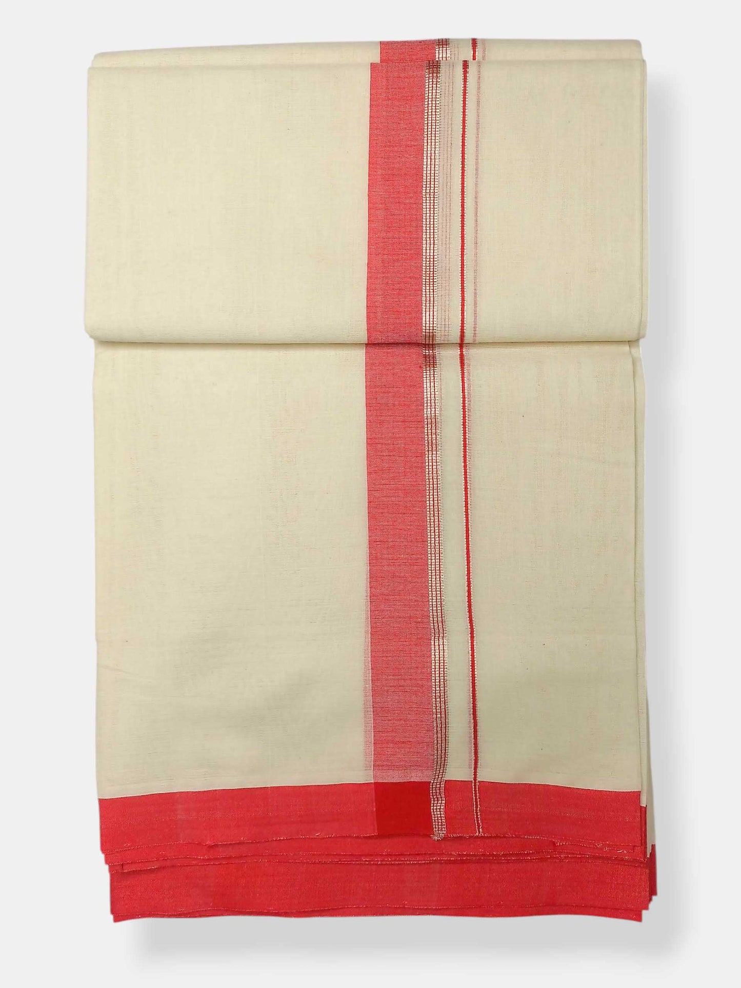 Balaramapuram Handloom Double Mundu Pure Cotton with Red Border