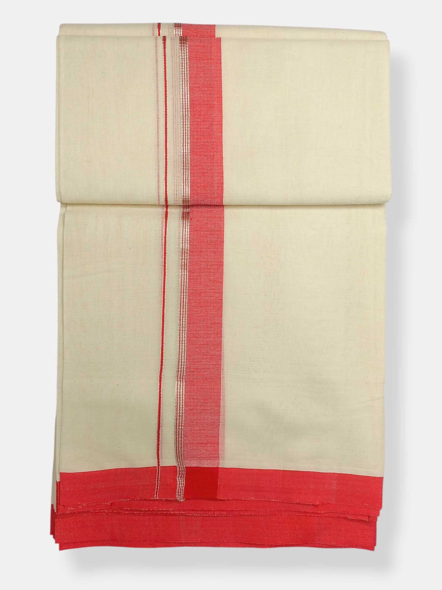 Balaramapuram Handloom Double Mundu Pure Cotton with Red Border