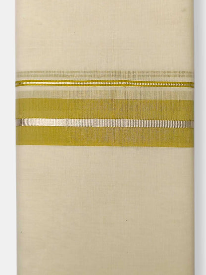Balaramapuram Handloom Double Mundu Pure Cotton with Yellow Green Border