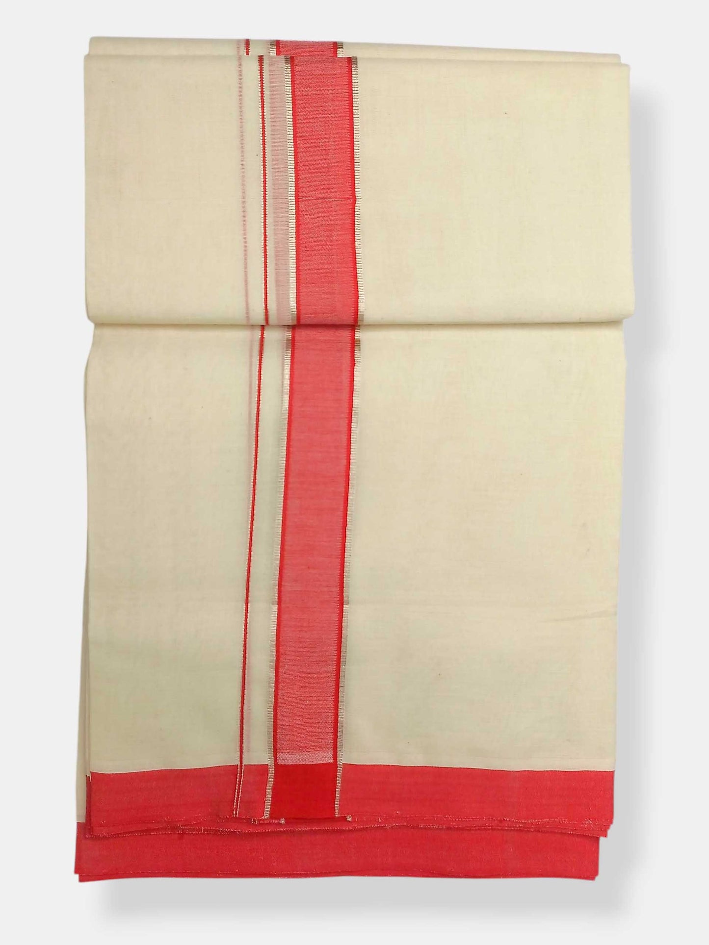Balaramapuram Handloom Double Mundu Pure Cotton with Red Border