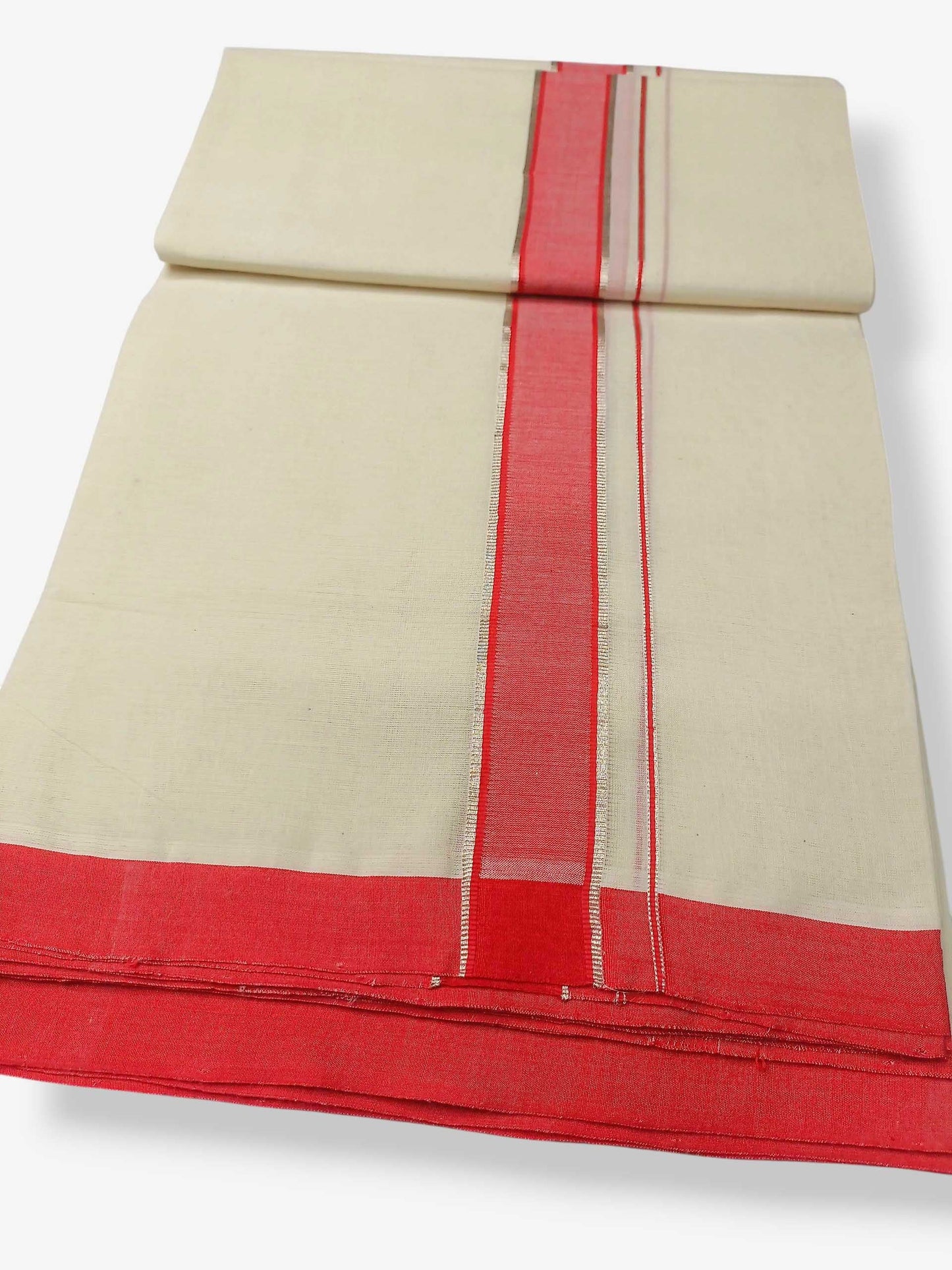 Balaramapuram Handloom Double Mundu Pure Cotton with Red Border