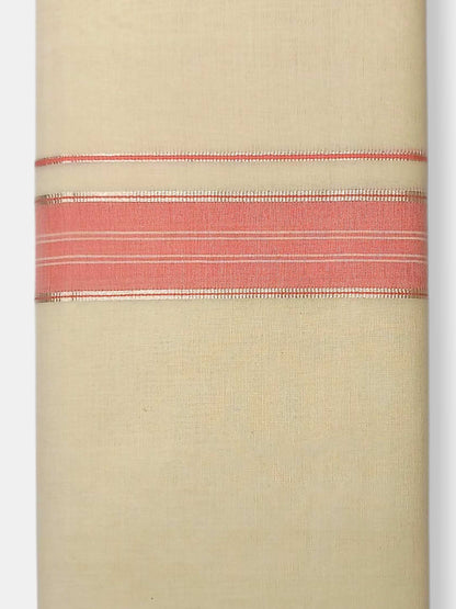 Balaramapuram Handloom Double Mundu Pure Cotton with Rose Border